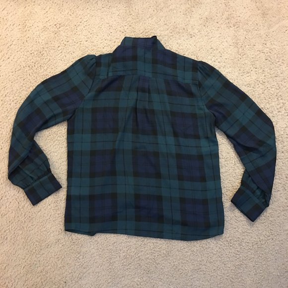 J.Crew Factory plaid button up bow blouse - Picture 2 of 6